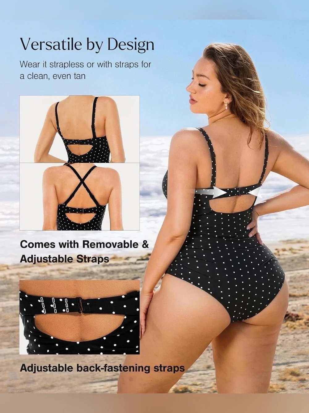 Popilush Women’s Tummy Control Swimsuit Shapewear Bathing Suit Removable Straps